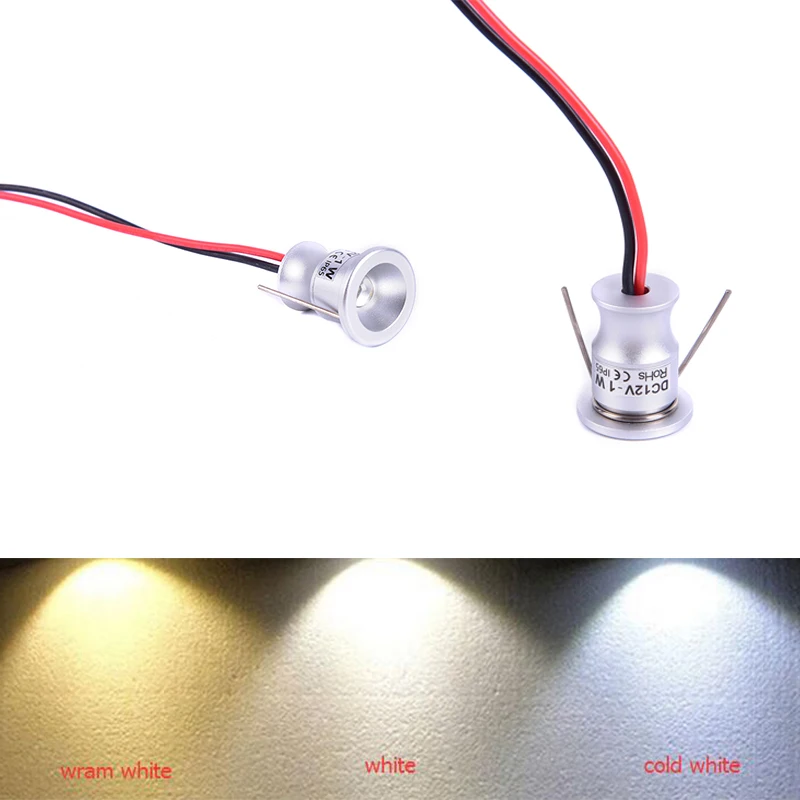

Waterproof IP65 DC 12V Led Spotlight Cabinet Spot Light Recessed Down Light Cupboard Showcase Display Light 1W Aluminum Body