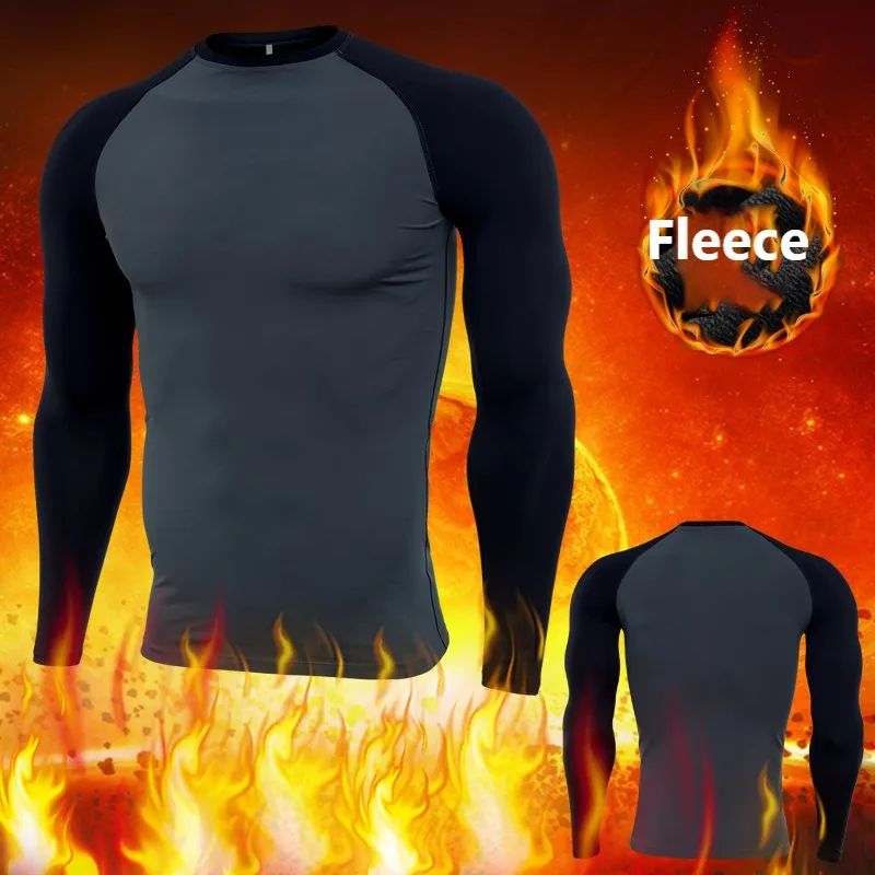 Мужская теплая рубашка мужские футболки для бега флисовые Зимние Теплые Топы с