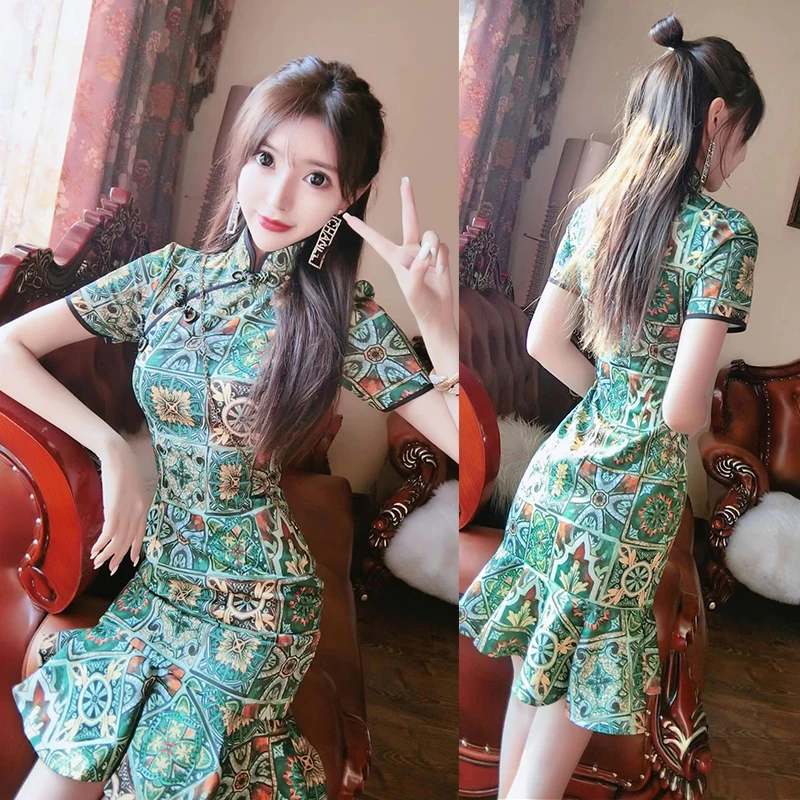 Женское Повседневное платье-Ципао с принтом логотипа | Тематическая одежда и