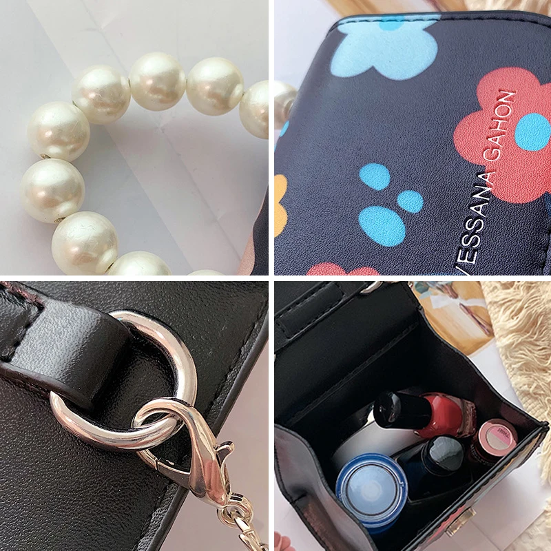 

CASMOR Tote Bag INS Fashion Lady Pearl Shoulder Bags Women Flower Printing Designer Bags Female Party Personality Messenger Bag