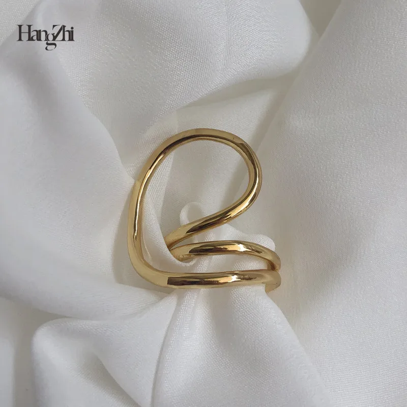 

Hangzhi 2020 Japan Exaggeration Multi-Dimensional Twisted Geometry Open Ring For Woman Elegant Minimalist Rings