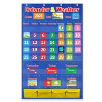 114 cards wall hanging calendar weather season date kids time center pocket chart set preschool posters charts school supplies