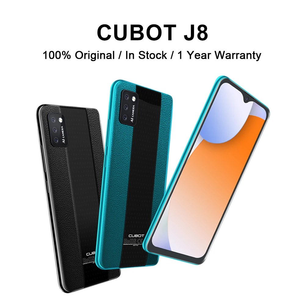Перейти на Алиэкспресс и купить Оригинальный Cubot J8 смартфон 5,5 Inch в виде капли воды, Экран 3100 мА/ч, Батарея задние тройные Камера Android 10 маленький дешевый Фильтр-пакет для сот...