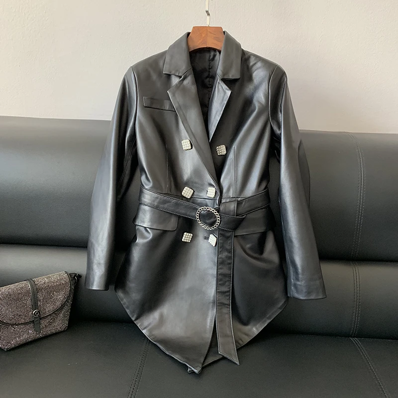 

Women 2020 Autumn Winter New Genuine Leather Button Coats Female Real Sheepskin Slim Outwear Ladies Fashion Short Jackets D44