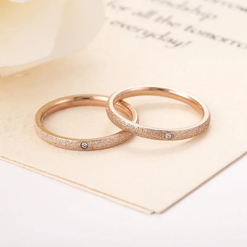 New Design Vintage Frosted Titanium Steel CZ Crystal Ring Rose Gold Engagement Wedding Rings Jewelry For Women Anneau | Украшения и