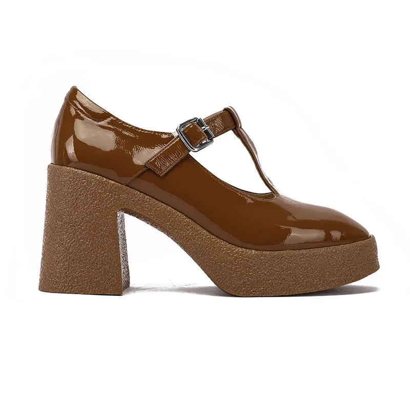 Женские туфли с Т-образным ремешком на толстом высоком каблуке 2021 | Обувь