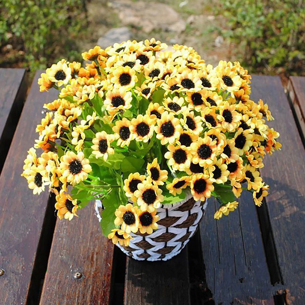 

1 Bouquet 15 Heads 7 Branches Yellow Silk Sunflower Artificial Flowers for Home Office Party Garden Hotel Wedding Decoration