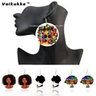 Voikukka ювелирные изделия 6 см круглые Висячие женские африканские серьги меланин был поппин Черный счастливый Woden с обеих сторон печать
