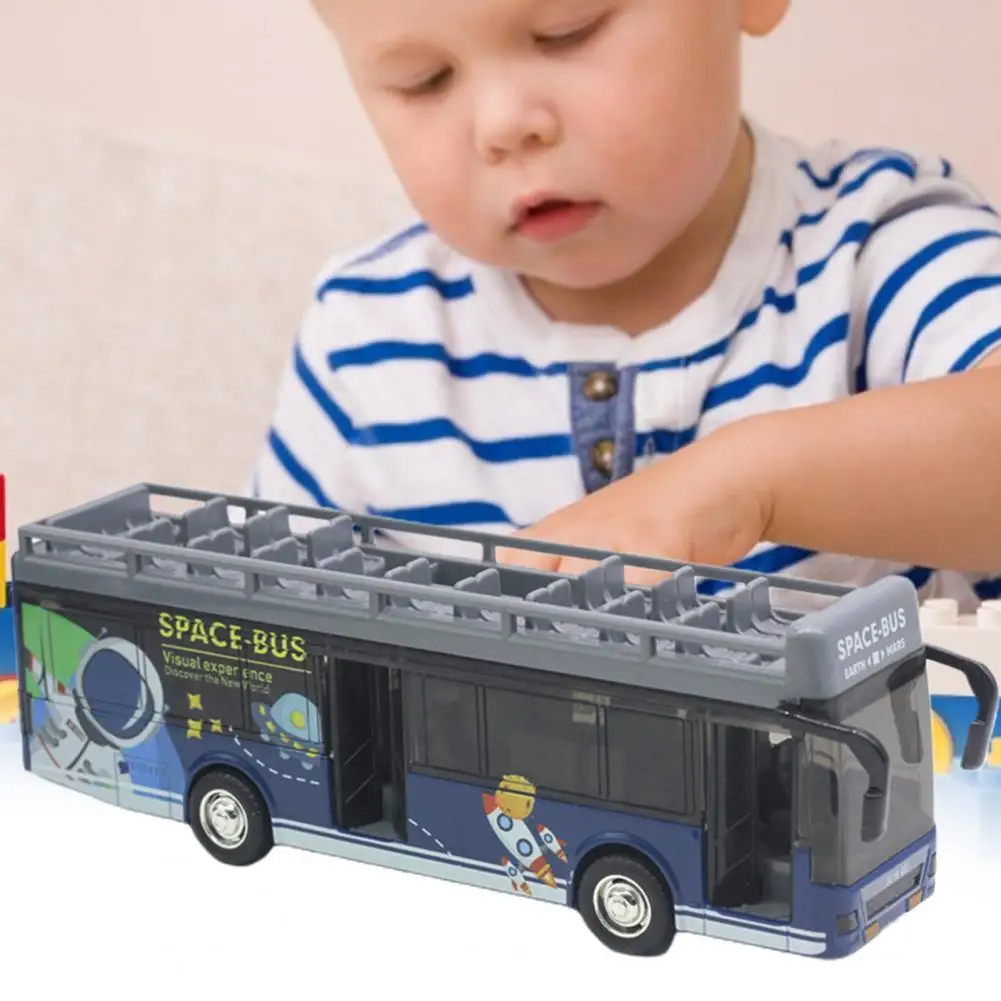 

2021 Alloy Classic Bus Minibus Car Bus Toy Open Top Acousto-Optic Effect Mini Double Layer Sightseeing Bus Model Car for Collect