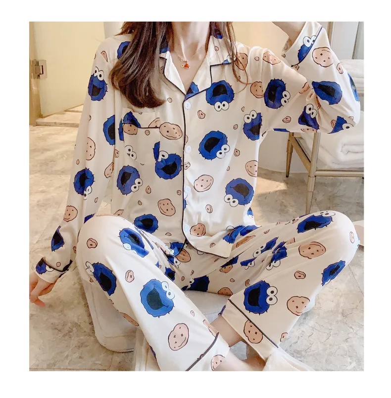 Комплекты пижам в стиле аниме Улица Сезам пижама с длинными рукавами домашняя