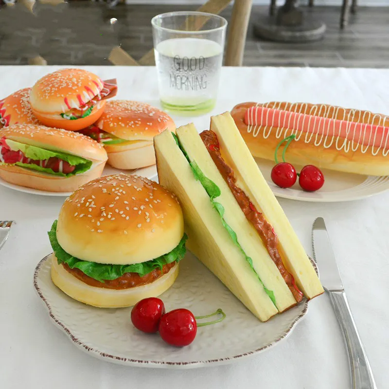 

Имитационный хлеб сэндвич-гамбургер, хот-дог, модель ресторана, украшения, предметы мебели, Пластиковые ремесла, игрушки для еды