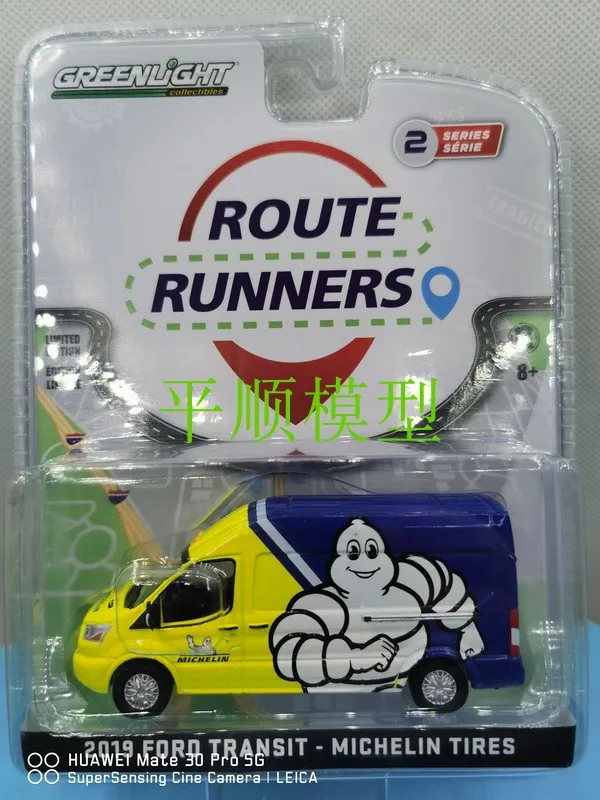 

GREENLIGHT 1:64 2019 FORD TRANSIT Michelin шины с покрытием, направляющие, коллекция литья под давлением, модель тележки из сплава