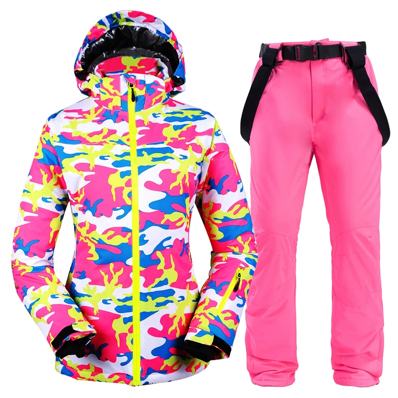 

Новый зимний женский лыжный костюм, Женская куртка для сноуборда и лыж + брюки, одежда, ветрозащитный водонепроницаемый дышащий спортивный ...