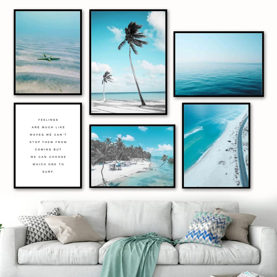 

Sea Beach Palm Waves Starfish Road Cloud Wall Art Canvas Painting Nordic Posters And Prints Wall Pictures For Living Room Decor