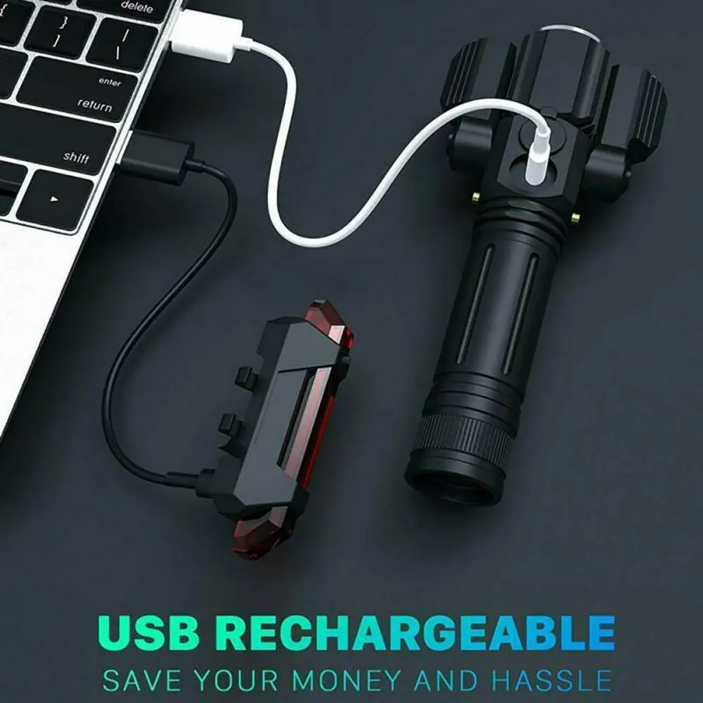 

Bike Handlebar Head Light Tri-Head 360degree Rotated 500lumen USB Rechargeable With Tail Light For MTB Road Bicycle Flashlight