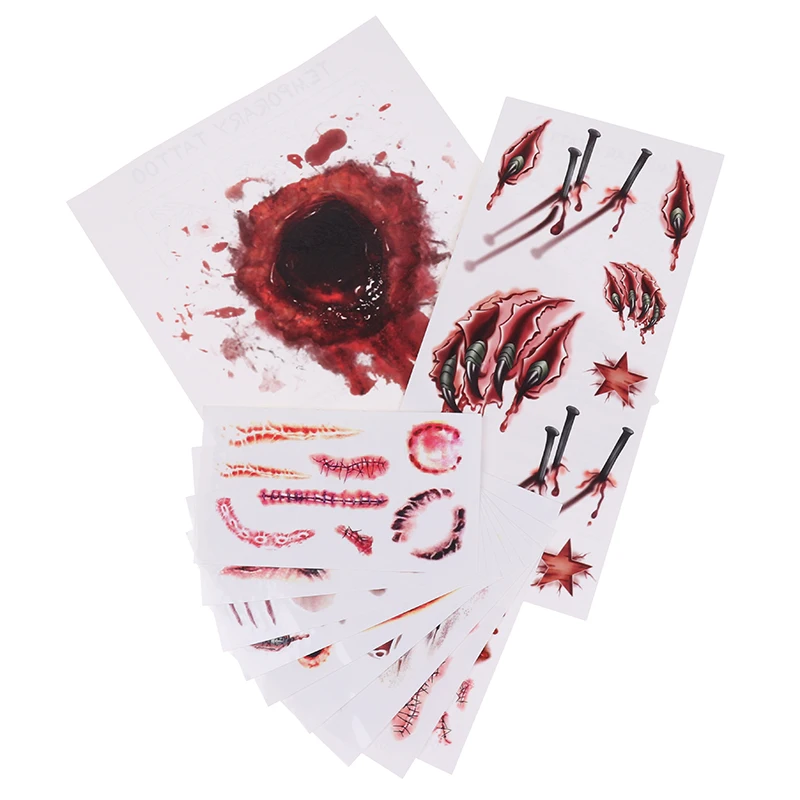 

11PCS Waterproof Waterproof Temporary Tattoo Sticker Halloween Terror Wound Realistic Blood Injury Scar Fake Tattoo Sticker