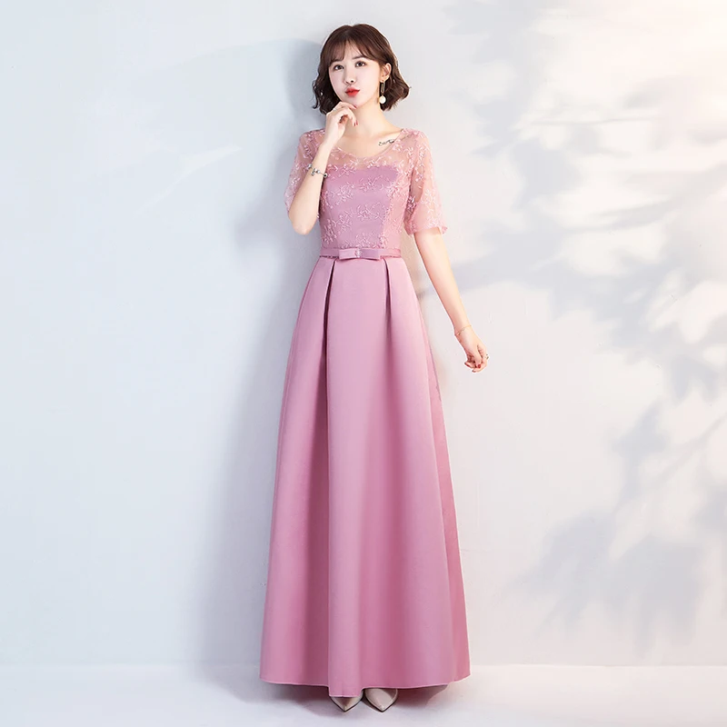 Трапециевидные длинные платья из тафты с круглым вырезом для свадебной