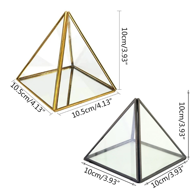 

New Pyramid Storage Box Glass Terrarium Design Jewelry Holder Clear Faceted Succulent Air Plant Planter Box Pot/Keepsake Black)