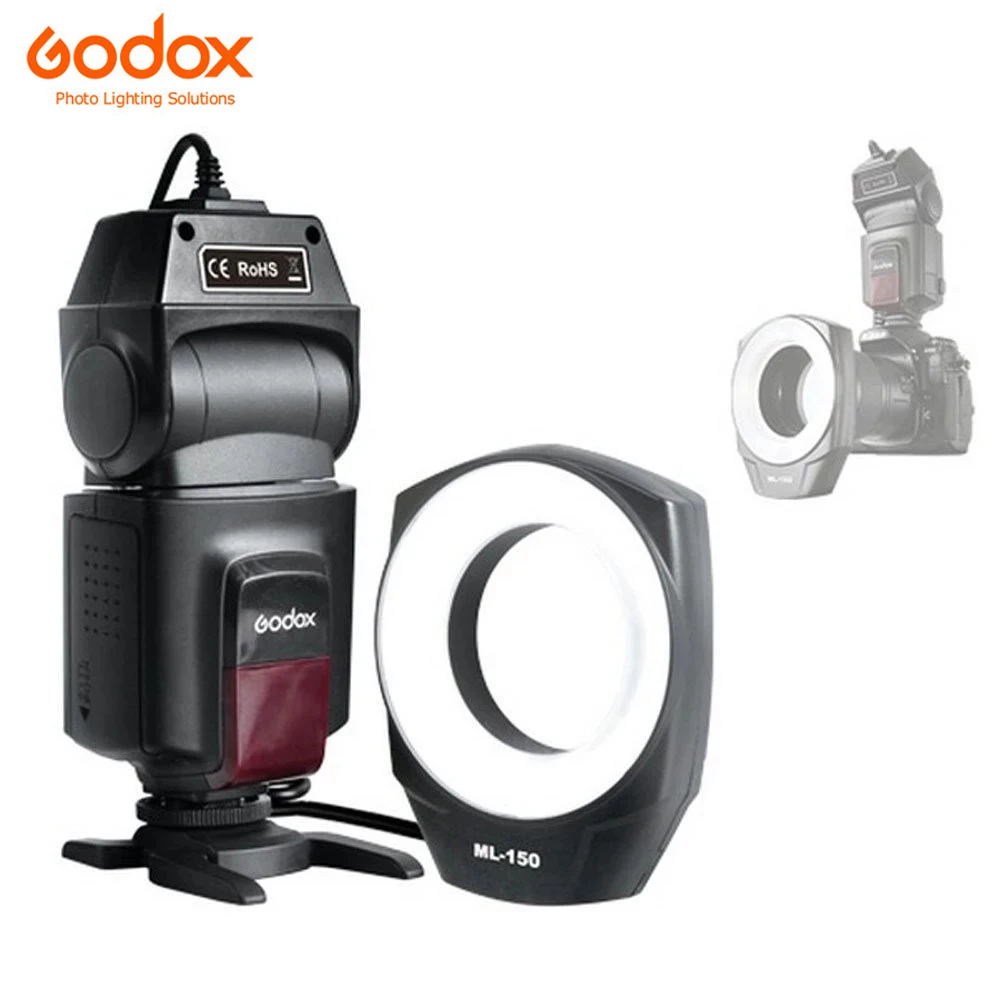 

Godox ML-150 Macro Ring Flash Speedlite Guide Number 10 with 6 Lens Adapter Rings for Canon Nikon Pentax Olympus Sony cameras
