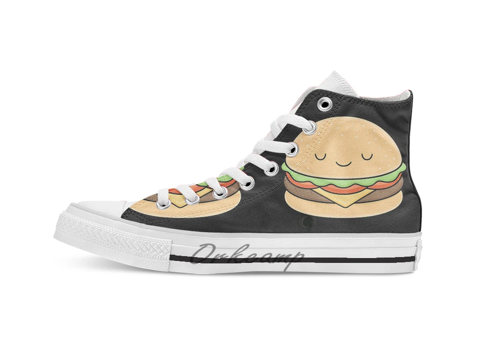 Счастливый гамбургер дышащая Повседневная Высокая обувь на шнуровке холщовая