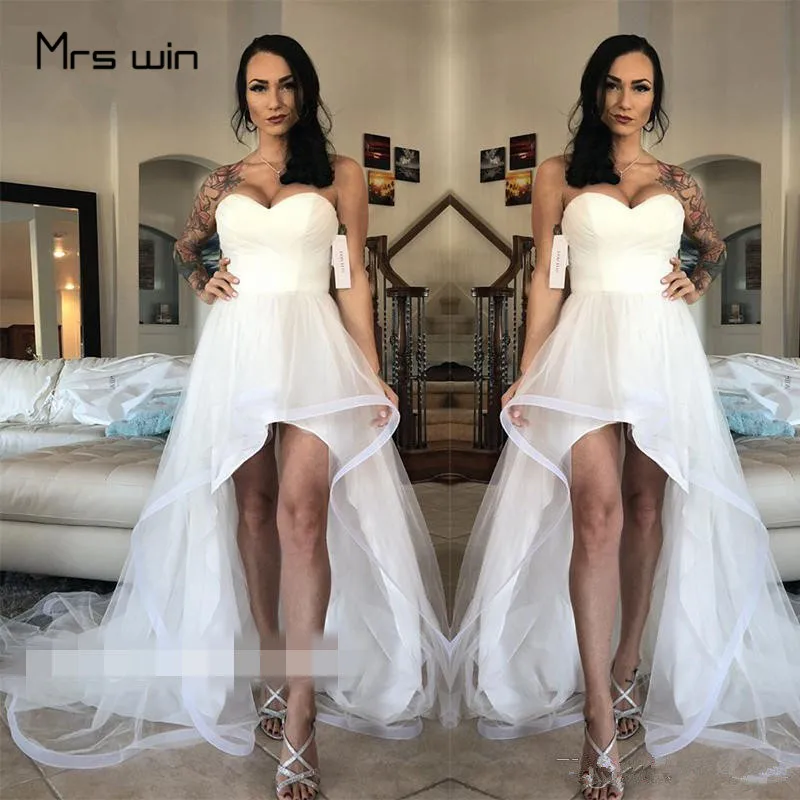 

Mrs win Wedding Dress Sexy Strapless Wedding Dresses High Low Length Plus Size Vestido De Noiva Elegant Beach Wedding Gown HR040