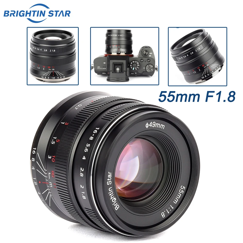 Brightin Star 55 мм F1.8 объектив камеры для Canon EOSR Nikon z крепление Z6 Z7 sony A7RIII полный кадр