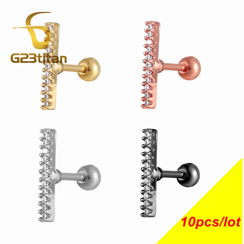 

G23titan Punk Male Piercing Ear Cartilage Earrings Rings Crystal Ear Studs pierce 4Colors Man Accessories Women Body Jewelry