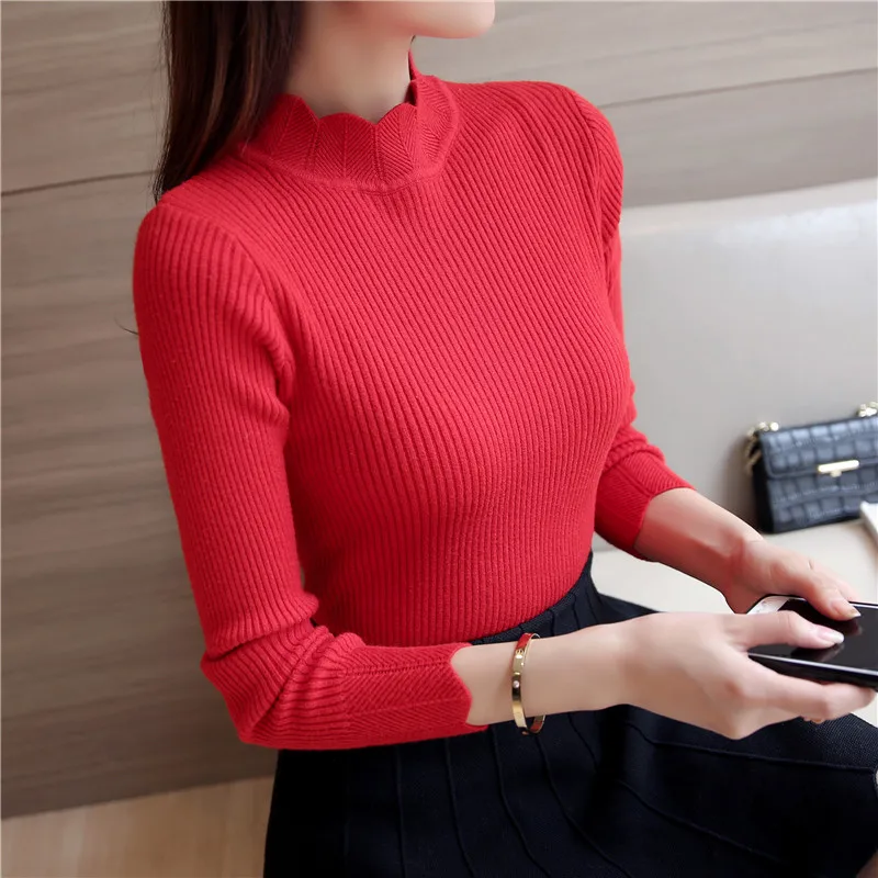 Blusas de inverno feminina, Осень-зима, вязаный женский свитер-пуловер, водолазка, длинный рукав, однотонный, тонкий, Sueter mujer DC999