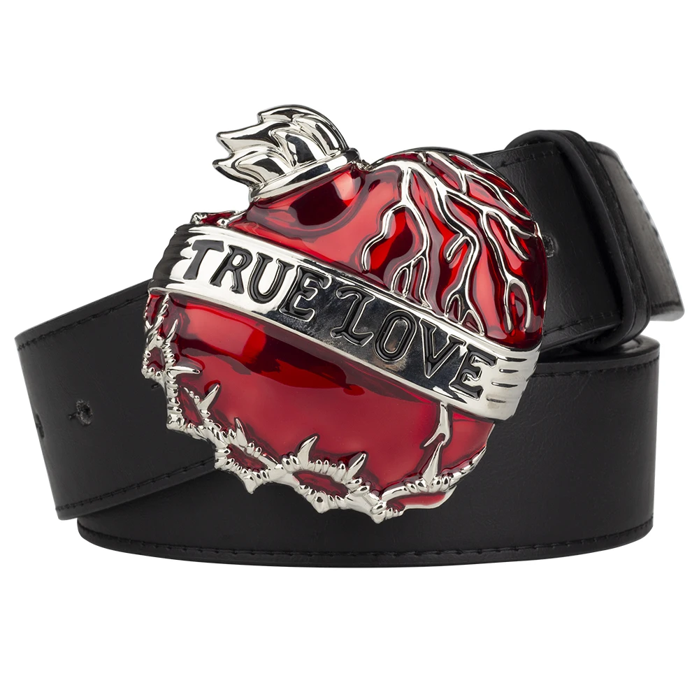 

Red Heart-shaped Belt with Alloy Buckle for Men Women TRUE LOVE Letter Belts Gift for Valentine's Anniversary Day Black White