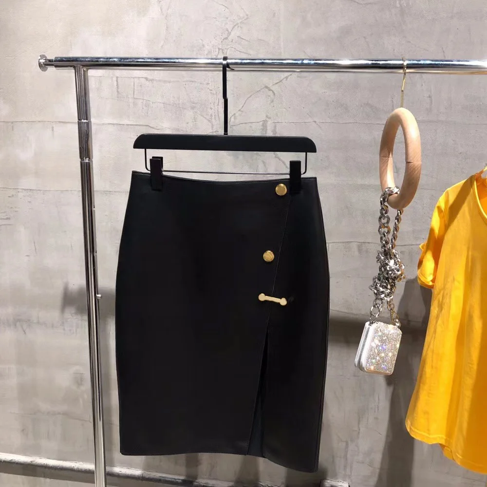 

SHZQ Ladies Genuine Leather Skirt Women Real Sheepskin Spring Skirt