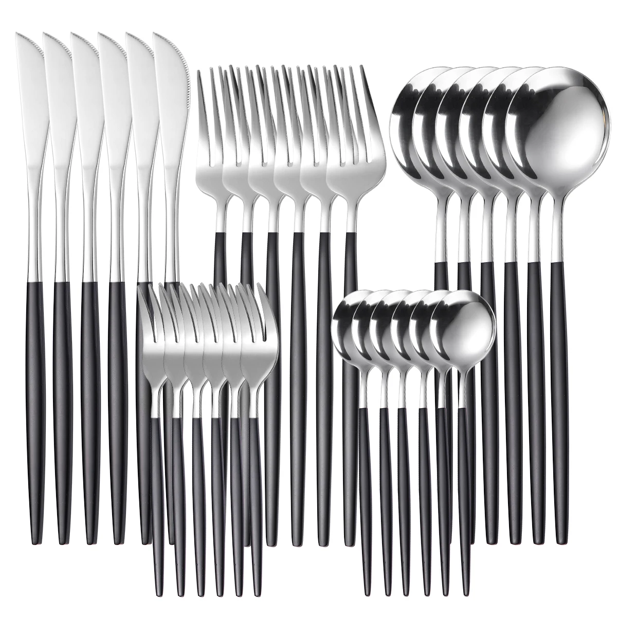 

30pcs Gold Dinnerware Set Stainless Steel Tableware Steak Knife Fork Coffee Spoon Teaspoon Bright light Flatware Dishwasher Safe