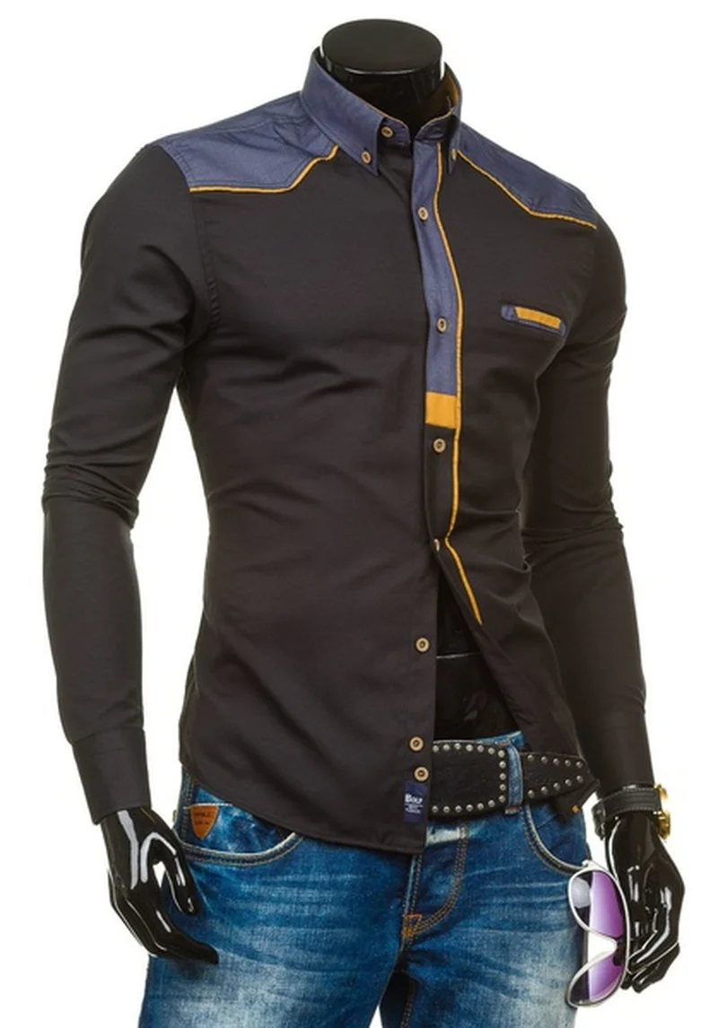 

ZOGAA Spring Autumn Men Long Sleeve Casual Fashion Dress Shirt Cowboy Turn-down Collar Patchwork Business Shirts Men