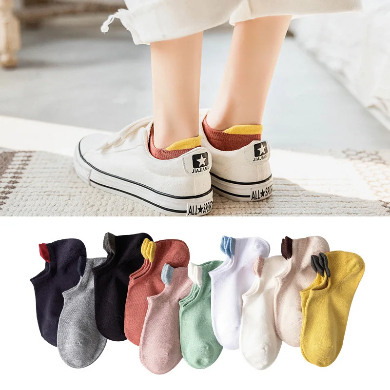 

Candy Color Creative Cute Small ears Boat Socks Fashion Cotton Breathable Ankle Socks Summer low top shallow sport boat socks