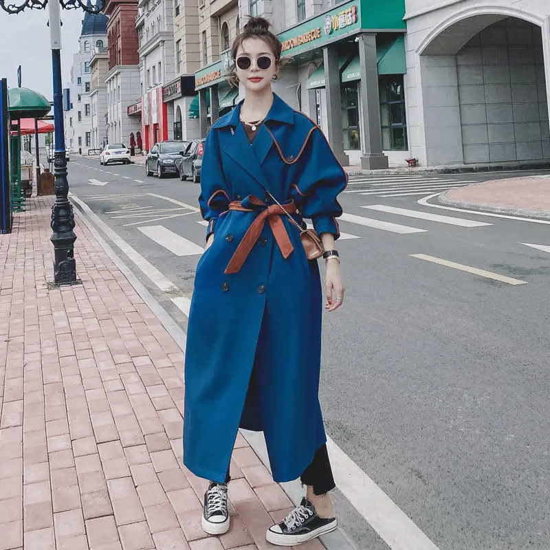 Trench Coat Women 2020 Autumn New Korean Style Loose Mid-length Windbreaker Office Ladies Fashion Sashes Long Coat Trend Y094