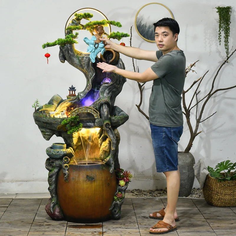 

GY Chinese Zen Rockery Pastoral Water Fountain Landscape Lucky Decoration Root Carving Fengshui Ball Humidifier
