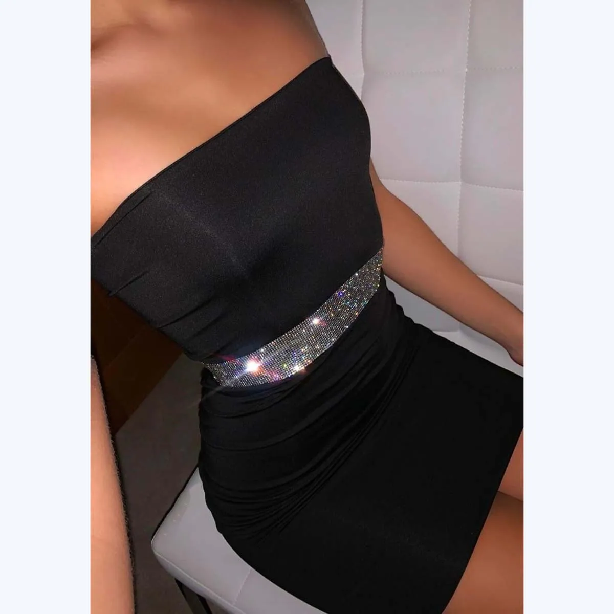 

Sexy Solid Color Off Shoulder Sleeveless Sequined Women Dress Sexy Dress Women Party Night Bodycon Dress Mini Dress Women