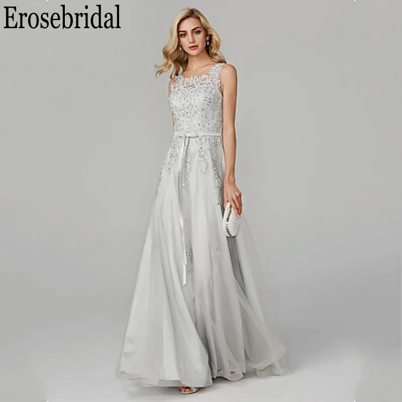 Erosebridal Элегантные Формальные платья Вечерние серые кружевные вечерние с бисером