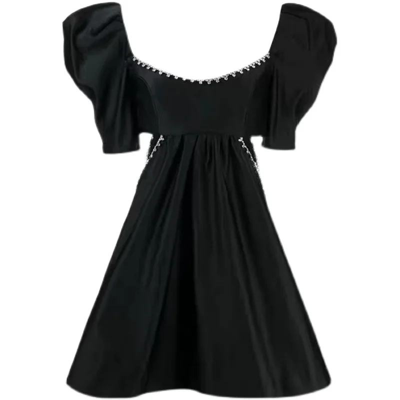 

21 spring and summer fashion diamond bubble sleeve sexy waist party dress
