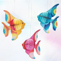 colorful paper honeycomb paper 3d goldfish tropical fish hanging under the sea themed baby shower party diy supplies decorations