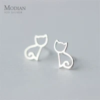 modian hot sale cute real 925 sterling silver tiny cat animal stud earrings for women sterling silver s925 party jewelry bijoux