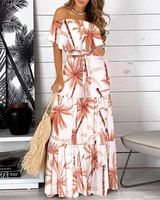 2021 summer fashion women clothing one shoulder leopard print butterfly print dress original design beach style long skirt