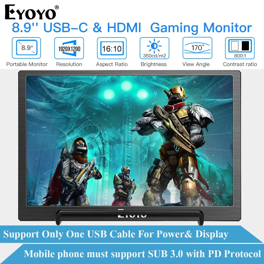 Eyoyo EM08H IPS портативный монитор HDMI Тип USB C ЖК экран 8 9 дюйма ПК PS4 Xbox 360 1920X1200 дисплей
