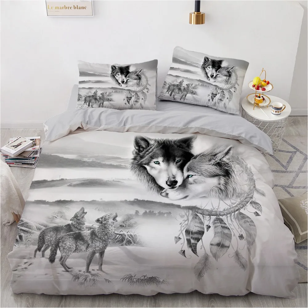 

3D Custom Design Black Quilt Cover Sets Animal Bed Pillow Covers Single King Queen Super King Twin Size Wolf Bedding Set
