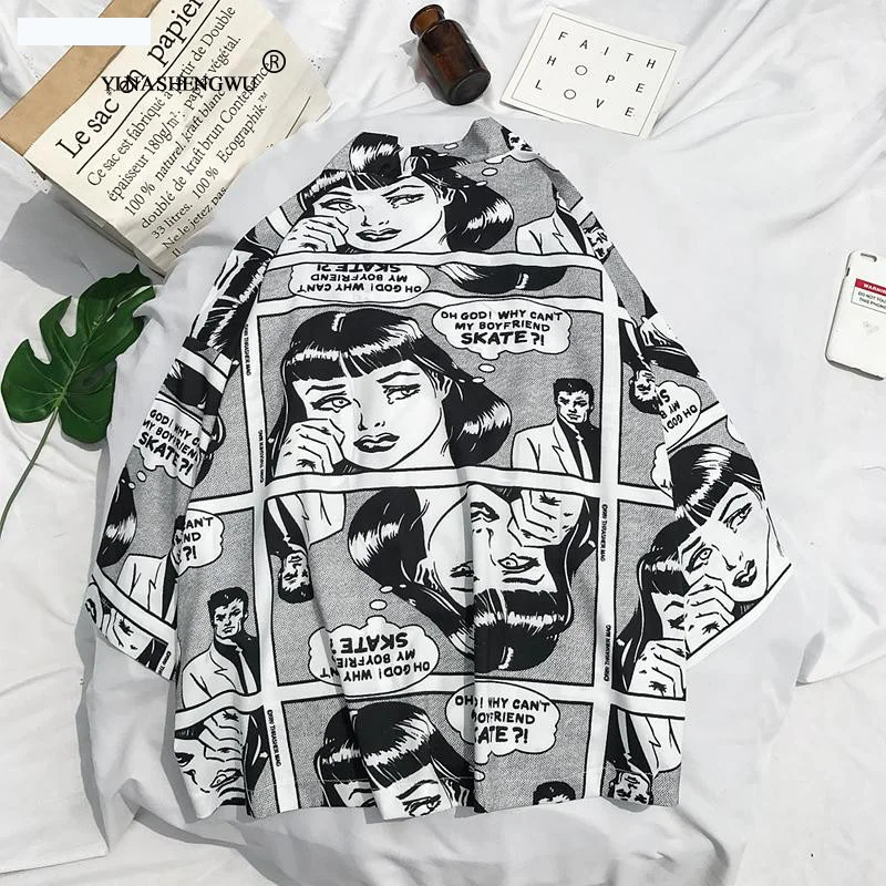 Традиционное японское кимоно Yukata рубашка унисекс солнцезащитная одежда блузка