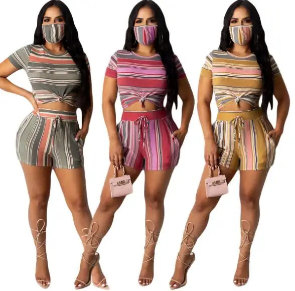 Брюки из двух предметов в полоску женская повседневная короткая футболка с