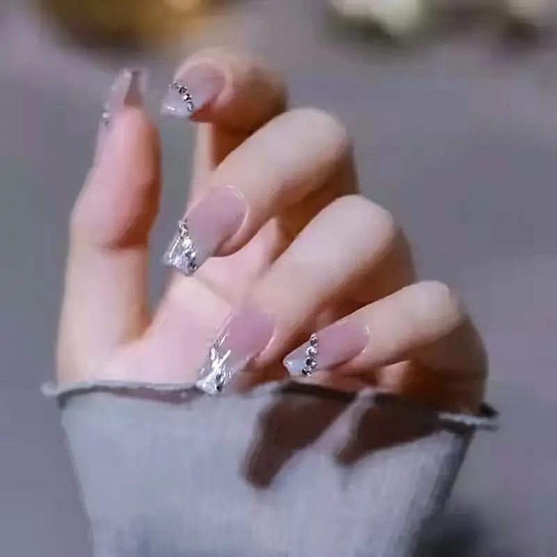 24 шт. накладные ногти для французского маникюра съемная наклейка стразы