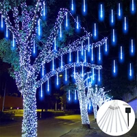 3050cm 8tube led meteor shower string light solar outdoor waterproof fairy holiday lamp for christmas wedding home party decor