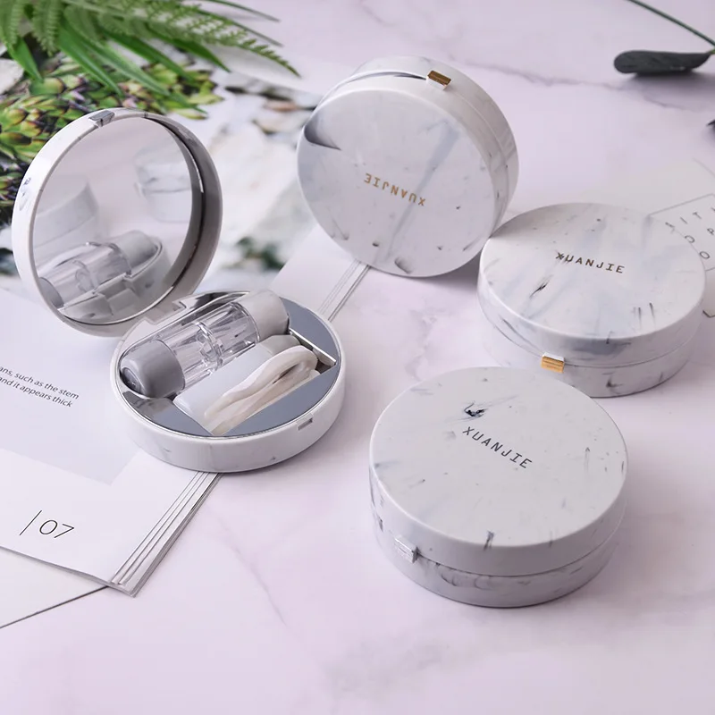 A Round 1 шт. Винтажный чехол с мраморным рисунком чехол для контактных линз с зеркалом красивый кейс для контактных линз контейнер дорожный набор коробка для хранения - Цвет: A Round