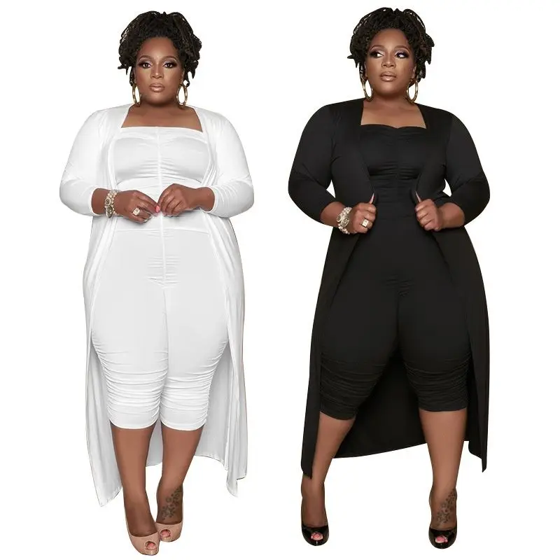 

2021 Long Sleeves Elegant Jumpsuit Two Piece Sexy Solid Jumpsuits Sets Cardigans Strapless Skinny Rompers Fashion Summer