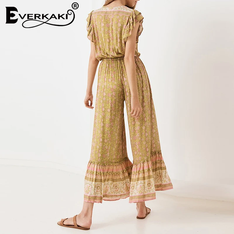 Комбинезоны Everkaki Boho с оборками, женские комбинезоны с поясом, регулируемые женские винтажные комбинезоны, женские комбинезоны, Новинка осени